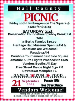 The 89th Annual Hall County Reunion will be held Saturday, Sept. 21 in Memphis. Graphic Courtesy of Memphis Chamber of Commerce