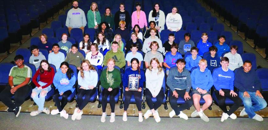 Finishing first at the recent 2022 UIL Academic District Contest in Shallowater, Childress Junior High School students boast their first-place plaque.