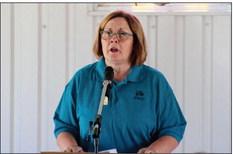 Childress Elks Lodge #1113 member Susan Leary reads aloud members of the armed services that recently passed away at the 2022 Memorial Day Service. This year’s service will be held at 10 a.m. Monday, May 29 at Jones Chapel in the Childress Cemetery. The Red River Sun/Elizabeth Tanner