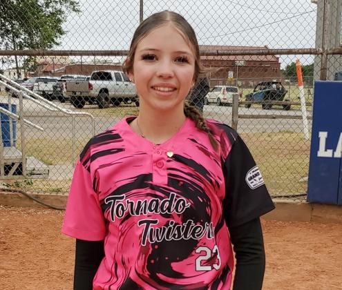 Tornado Twister Raynee Arnn receives the Childress Little League Home Run Derby Offensive Most Valuable Player award. COURTESY PHOTO