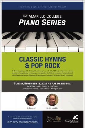 Amarillo College Assistant Music Professor Dr. Bruce Lin and Professor Dr. Jim Laughlin will present a journey through familiar hymns and pop-rock tunes from the 1960s to the present from 2-2:40 p.m. Sunday, Nov. 12 at the Wellington Ritz Theater, 903 East Ave. Following, master class piano students will be featured from 2:40-3:10 p.m. Courtesy Image
