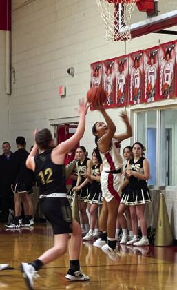 Lady Rocket Leslie Orozco (1) goes up for a shot against Wheeler Tuesday, Jan. 31. The Red River Sun/Shauna Salinas