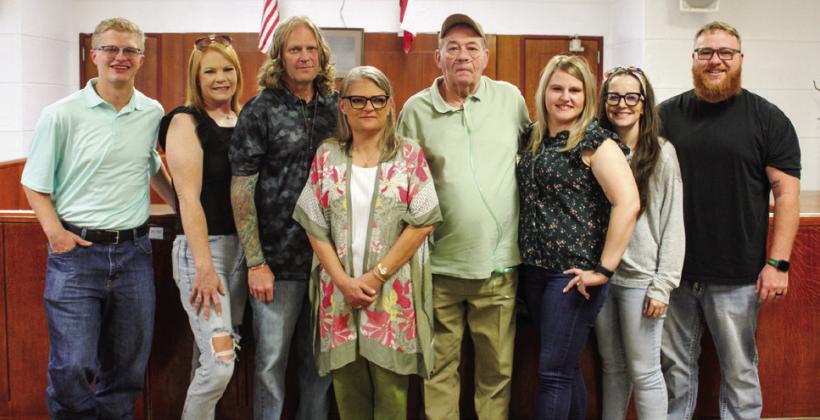 Childress District and County Clerk Tiffany Howard, surrounded by her family, is sworn in Tuesday, Sept. 24 in the Childress County Courthouse District Courtroom. The Red River Sun/Elizabeth Tanner