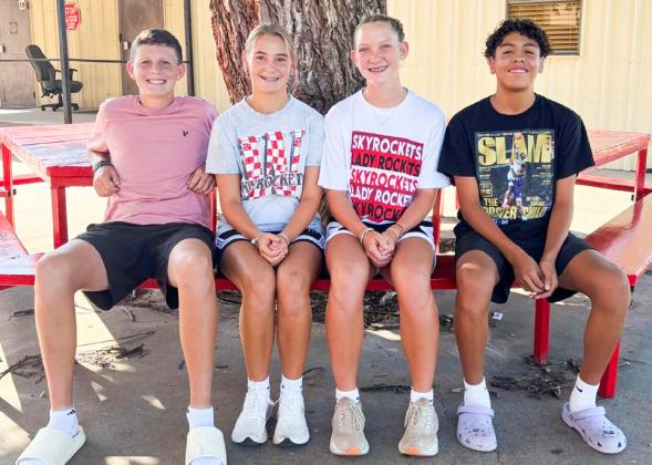 Wellington Junior High School eighth-grade Firecrackers recently designated class officers, including President Garrison Proffitt, left, Vice President Ava Kate Inman, Treasurer Kaesyn Kane and Secretary Angel Segovia.