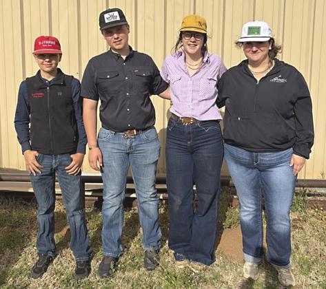 Wellington FFA Cotton Judging team takes the first-place honors at the recent Salt Fork Soil and Water Conservation District. From left: Wade Patterson, Kane Waters, Kenady Skelton, Brecklyn Powell. WELLINGTON HIGH SCHOOL