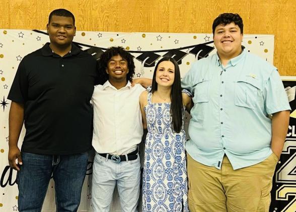 First Baptist Church honors its four Wellington High School seniors on Sunday, May 4. The women’s ministry team served breakfast casseroles, fruit, cinnamon rolls and sausage balls to the families of the four seniors, and the church gifted each of them a study bible, engraved with their names. From left: Jovani Munn, Travon Lewis, Mallory O’Rear, Nicolas Vela.
