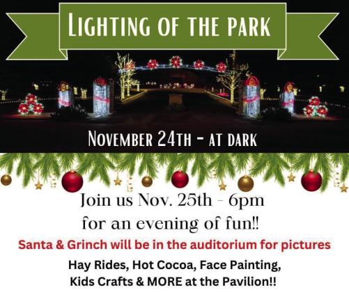Christmas In The Park’s annual Lighting of the Park festivities will take place Friday, Nov. 24 and Saturday, Nov. 25. Graphic Courtesy of Christmas In The Park