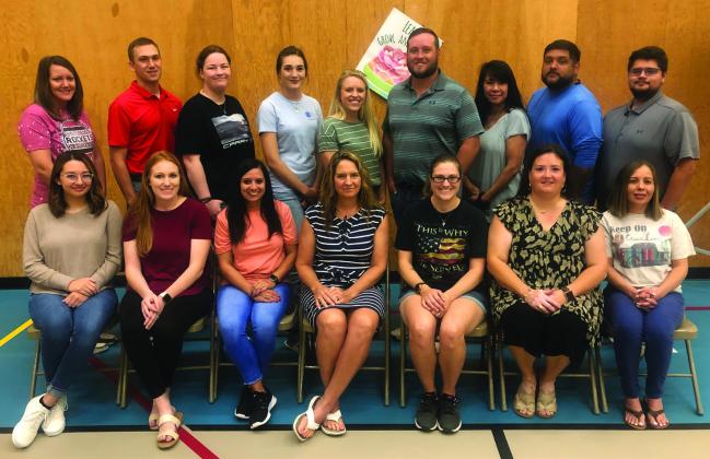 The Red River Sun/Bev Odom New staff at Wellington Independent School District for the 2022-2023 school year includes the following. Front, from left: Megan Cardenas, Colin Brown, Amanda Sanchez, Diann Williams, Tonya Mitchell, Kurby Mitchell, Crystal Gonzales. Back, from left: Sarah Cantu, Cade Brown, Harley Warrick, Faith Brooks, Blake Ashmore, Klark Ashmore, Cathy Andrews, Marcus Garcia, Alexis Alvarez.
