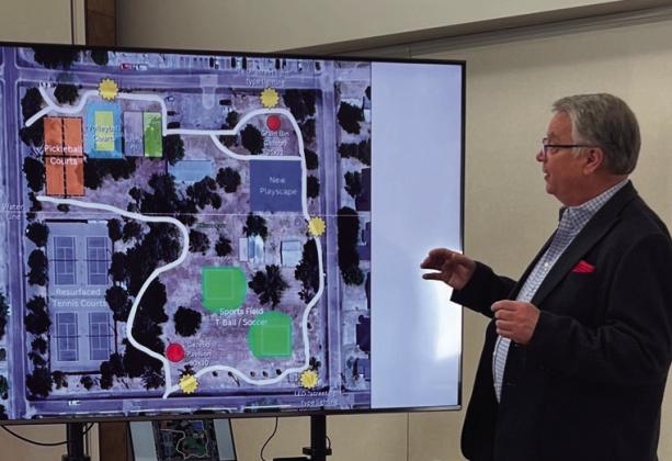 Ellison Park Renovation Project Working Group Chairman Neal Odom explains upgraded plans to Collingsworth County Retired School Personnel at their January meeting. Photo Courtesy of Collingsworth County Retired School Personnel