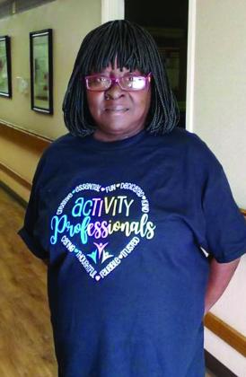 Childress Healthcare Center’s Donna Brown recently celebrated 26 years as a Certified Activity Director. Originally, Brown served as a dishwasher at the center, which was then Beverly Enterprises, in 1987. Brown said she was asked to be activity director after a corporate office representative saw her handwriting. “Thank you to Beverly Enterprise for sending me to Amarillo College and to Senior Living Properties for allowing me to take care of our residents,” she said. Courtesy Photo
