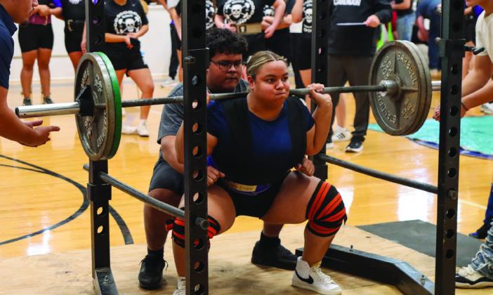 Childress’ Rebekkah Gorman takes a first-place finish in weight class 242+, lifting a combined 655 pounds, Thursday, Jan. 16 at the season-opening powerlifting meet in Childress. Childress High School Yearbook Staff