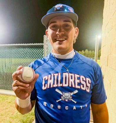 Childress’ Colton Teichelman hits a two-run homer in the first inning of game two against the Coahoma Bulldogs, as the Bobcats battled for the area championship Thursday, May 7 in Littlefield. CHILDRESS BOBCAT BOOSTERS
