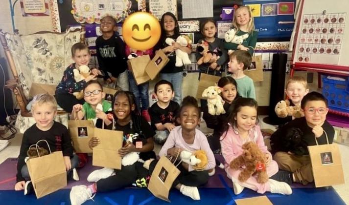 Childress Elementary School pre-kindergarten students recently receive Battle Pups. Photo Courtesy of Childress Elementary School