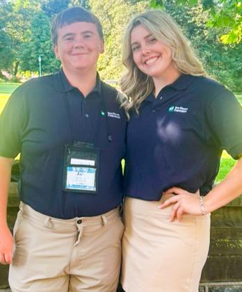 Jace Darrow, of Wellington, and Kate Shaw, of Clarendon, pause for a moment on the lawn of the U.S. Capitol during their recent weeklong Government-in-Action Youth Tour of the nation’s memorials, museums and Capitol in Washington, D.C. COURTESY PHOTO