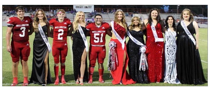Presented during halftime of the Skyrockets versus Spearman football game, reigning 2023 homecoming football royalty includes second runner-up Gatlin Guy and Madeleine Kane, left, first runner-up Carson Tarver and Presley Kane, and king and queen, Ramon Rodriguez and Audrey Jones. Reigning Rocket Regiment royalty includes queen Cecelia Granadoz, first runner-up Kali Brewer and second runner-up (tie) Addy Mock and Cortlyn McKinley. See additional photos, page 4B.