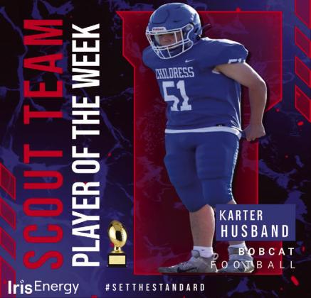 Bobcat sophomore Karter Husband is the Iris Energy Scout Team Player of the Week.
