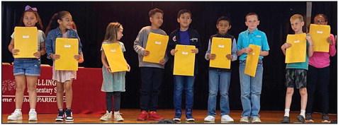 Carrie Warren’s third graders accept A-B Honor Roll, Most Improved, American Citizenship and Perfect Attendance awards as follows. From left: Penelope Hernandez, Most Improved; Aryen Garcia, A-B Honor Roll; Aubrey Cummings, A-B Honor Roll; Ivan Granadoz, A-B Honor Roll; Blake Herrera, A-B Honor Roll; Jayson Orozco, A-B Honor Roll, American Citizenship; Jacob Page, A-B Honor Roll; Gage Shotts, A-B Honor Roll; Aubrey Coffee, Most Improved. Not pictured Claire Mock, A-B Honor Roll, American Citizenship.