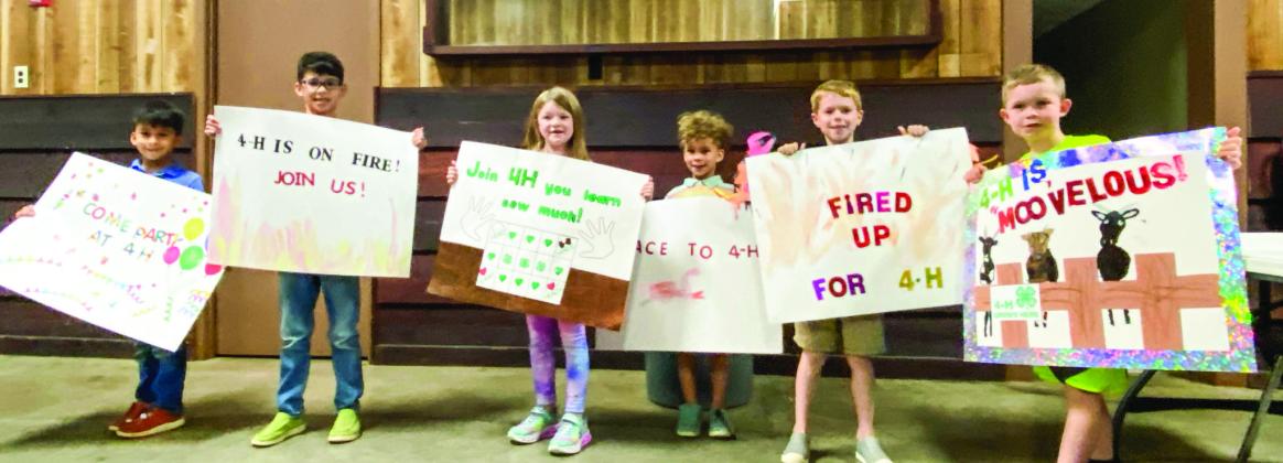Clover Bud Promote 4-H poster contest winners and participants include, from left, Caleb Sanford; Bentley Sanford; Hannah Parker, third place; Jack Sanford; Rhett Schaefer, second place; Kage Whitaker, first place. Photos Courtesy of Childress County 4-H