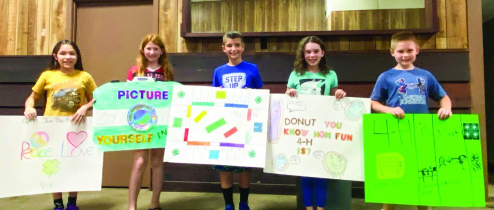 Junior Promote 4-H poster contest winners and participants include, from left, Addison Solis; Liesel Schaefer, first place; Quay Bruce; Libby Sanford, second place; and Kolt Whitaker. Not pictured is Olivia Wyatt, third place.
