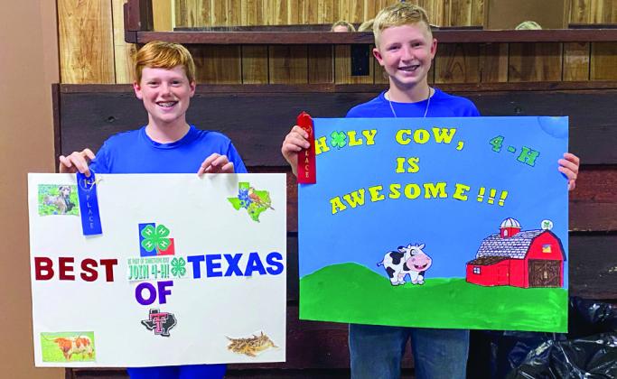 Intermediate Promote 4-H poster contest winners and participants include, from left, Ryker Schaefer, first place, and Sterling Bruce, second place.