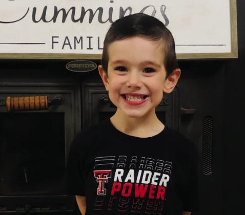 Braxton Cole, 3, is the son Cole and Amber Cummings, of Panhandle, grandson of Tim and Toni Cummings, of Wellington, Bruce and Cynthia Curtis, of Panhandle, and Doug King, of Amarillo, and great-grandson of Ernestene Cummings and Jackie Pratt, both of Wellington, Harvey Isaacs, of Russellville, Ark., and Glenn and Karon Vaughn, of Panhandle.