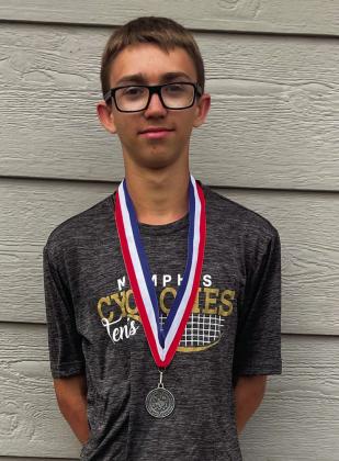 Ryder Robison places second in the boys’ singles during the District Invitational Wednesday, March 22 in Vernon, qualifying for the upcoming regional meet.