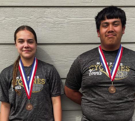 Macaela Graham and Jesus Sanchez medal a third-place finish in the mixed doubles, finishing out the season at the District Invitational in Vernon.