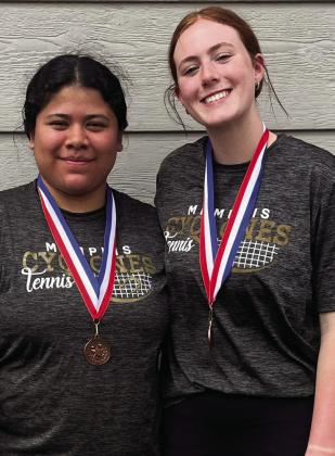 Emili Martinez and Ava Arant snag bronze in girls’ doubles during the recent District Invitational in Vernon.