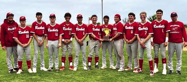 The Wellington Skyrockets defeat the Memphis Cyclones in a 9-8 district championship win Tuesday, April 22. Courtesy Photos