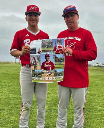 Freshman Alex Orozco makes his 100th strikeout during Wellington’s Senior Night win over Memphis Friday, April 25.