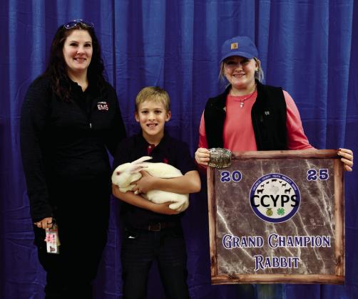 Liam Hall exhibits the Grand Champion Rabbit, purchased by Old Settlers Rodeo Association.