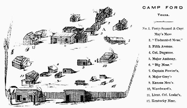An original sketch of the Camp Ford stockade, drawn by Col. Duganne, a Union prisoner at the camp. Prisoners eventually built hundreds of structures at the camp from dugouts to cabins. Photos Courtesy of Floyd Killough Collection