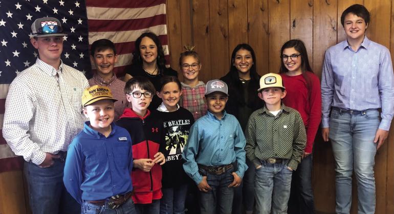 Collingsworth County 4-H youth gain experience at the Salk Fork Plant Identification contest Friday, March 24. Front row, from left: Wade Patterson, Quade Mock, Berkeley Ward, Ryker Killian, Ben Peters. Back row, from left: Hunter Hedrick, Lawson Inman, Kenedy Skelton, Ava Kate Inman, Christel Melendez, Brylnn Kemp, Dixon Dugan.