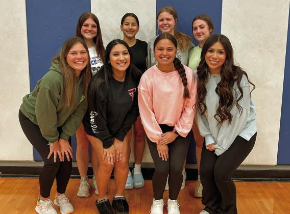 The 2024-2025 varsity Childress High School cheerleaders include, front row, from left, Emma Jalomo, Sydney Silva, Addi Edmondson, Kaylie Oronia. Back row, from left: Brinley Stone, Angelica Torres, Sophie Stephens, Taegan Carroll. Photos Courtesy of Childress ISD