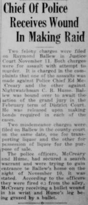 An article titled “Chief of Police Receives Wound In Making Raid” was published in the Nov. 19, 1937, edition of The Memphis Democrat. Photo Courtesy of the Collection of John R. Ballew