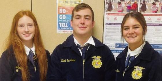 The Farm Radio Broadcasting team of Bailey Page, left, Caleb Strickland and Heather Peters received second place.