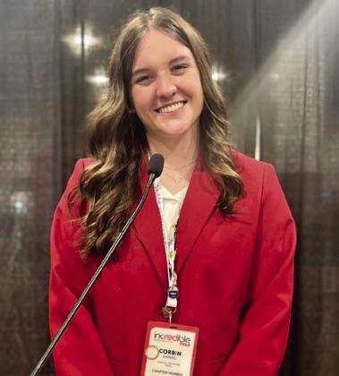 Corbin Daniel presents her project, “The Academic Epidemic,” during a RED Talks session, a 15-minute, youth-targeted, nontradition, short and highly engaging presentation, highlighting one of FCCLA’s four Career Pathways. “She has been such an incredible advocate for education reform on a local, state and national level all year long,” Childress High School FCCLA Adviser Amy Detwiler said.