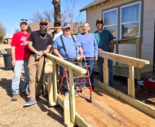 On Saturday, Feb. 7 in Wellington, six volunteers from The Church at Quail Creek Ramp Builders, Beautiful Savior Lutheran Church of Amarillo and Wellington Lions built a 24’ ramp for a client.