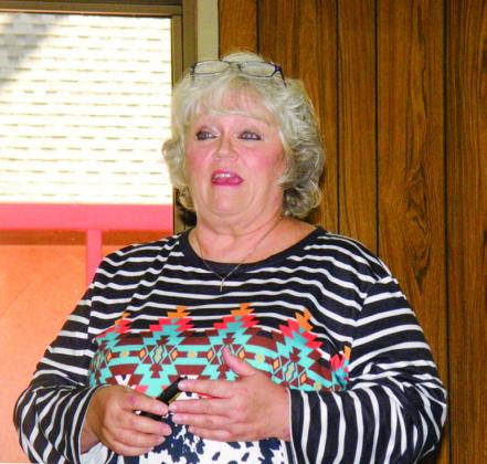 Tralee Crisis Center Volunteer Coordinator and Educator Jackie Perez discusses the agency’s work at the month Adult Fellowship Luncheon at First United Methodist Church. Tralee Crisis Center serves victims of domestic and sexual assault, as well as other violent crimes. Chartered in 1984, Tralee operates in Carson, Childress, Collingsworth, Donley, Gray, Hemphill, Roberts and Wheeler Counties. Photo by Grace Holman