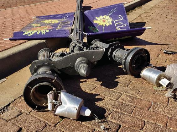 Downtown Memphis light posts are collapsed during the Sunday, Feb. 26 storm, which including over 100-mile-per-hour wind gusts and golf-ball-sized hail.