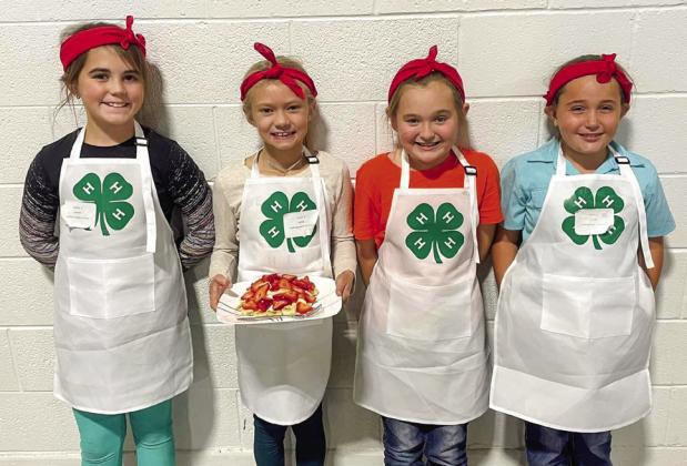 Junior 4-Hers Quinn Roberson, left, Calleigh Henard, Presley Kemp and Dixie Thomas compete in the Food Challenge.