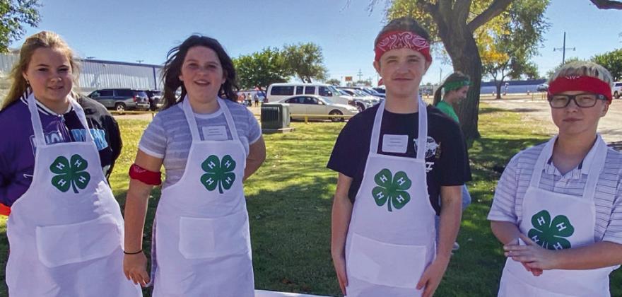 The Collingsworth County Intermediate team, consisting of Vellyn Peckler, Haliah Cantu, Jaden Jeffrey and Castin Tarver, take a breather outside following District 1 Food Challenge judging.