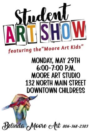 The annual Moore Art Studio Student Art Show is scheduled for 6-7 p.m. Monday, May 29 at Moore Art Studio, 132 N. Main St. Graphic Courtesy of Moore Art Studio