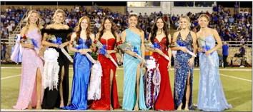 Queen nominees and princesses surround 2023 Childress High School Homecoming Queen Chloe Churchill. From left: Freshman Princess Auburn Green, Sophomore Princess Berkley Allen, senior Queen nominees Brooke Pierce and Clarissa Gamboa, Churchill, senior Queen nominees Kar’Leigh Husband and Olivia Reed and Junior Princess Sophie Stephens. Not pictured are escorts Koen Galligan, Caleb Moore, Da’Reon Mathis, Isaiah Jalomo, Ethan Ferguson, Mark Willis, Scout Smith and Cash Hightower.