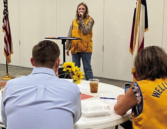 Wellington Lions Club Sweetheart Summer Neufeld performs five of her favorite vocal selections during the Monday, Sept. 18 meeting. The Red River Sun/Bev Odom