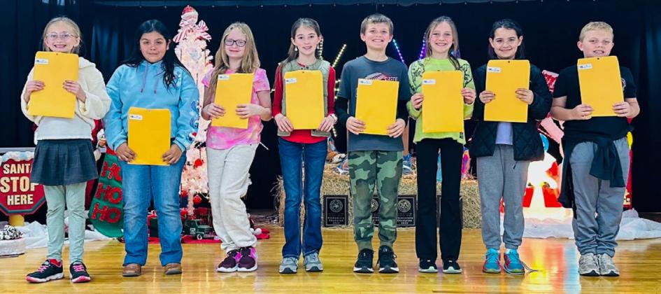Additional Wellington Elementary School fifth-grade UIL competitors. From left: Kadalynn Reeves, Zariyah Reyes, Aubree Richard, Peyton Roberson, Destin Shatswell, Raylie Sims, Summer Valles, Quade Weatherly.
