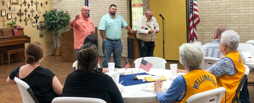 Cliff Waller, Kenny Patterson and Sheriff Kent Riley describe the opportunities offered to youth at the new Wellington Gun Club shooting range west of Wellington. The Red River Sun/Bev Odom