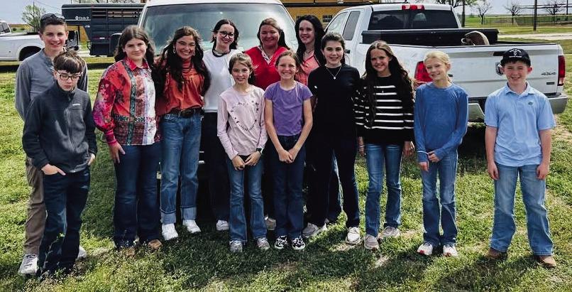 Collingsworth County 4-H participates in the Salt Fork Soil and Water Conservation District (SWCD) contest Wednesday, April 2. From left: Quade Mock, Simon Downing, Rachel Strickland, Brylnn Kemp, Charlee Bodine, Peyton Roberson, Jacy Lampe, Raylie Sims, Kenady Skelton, Quinn Roberson, Berkeley Ward, Calleigh Henard, Maverick Orr. Collingsworth County 4-H