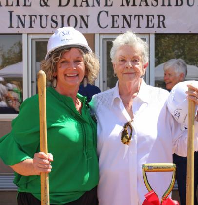 Childress Regional Medical Center Chief Executive Officer Holly Holcomb and Diane Mashburn pause for a photo following the groundbreaking on the Charlie and Diane Mashburn Infusion Center in September.
