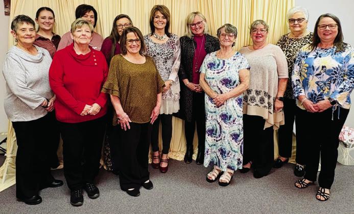 The Wellington Nazarene Church Ladies Spark Day committee gathers for a group photo following the Saturday, Nov. 9 morning event. Front row, from left: Saunna Blacksher, Genarah Manuel, Cristin Davis, Kathy Gack, Gina Harris. Back row, from left: Samantha Bohannon, Hattie Sanderson, Cathy Crist, Pastor Leah Fort, Guest Speaker Debbie Hannah Skinner, of Amarillo, Tammy Rodriguez, Nancy Harris. Not pictured: Jamie Davis, Marilyn Davis, Priscilla Green, Rhae Jones, Amie Lopez, Sue Skelton.